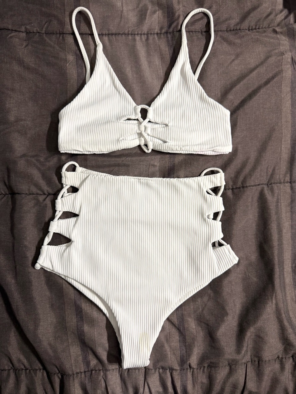 San Lorenzo White Ribbed High-Waist Bikini with Side Cutouts